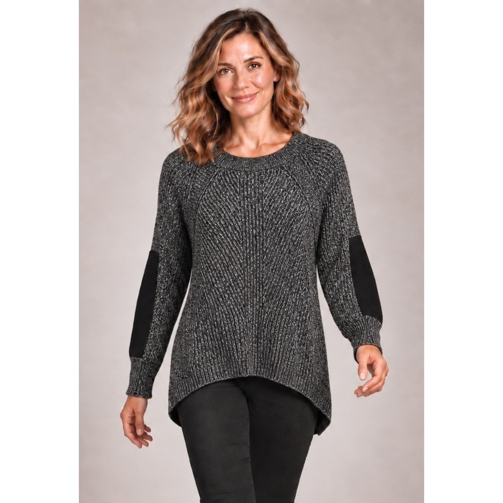Margaret O'Leary Wool Blend Artsy Luxury Contrast Speckled Grey Sweater Sz S